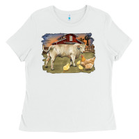 White charolaris bull and chicken in barnyard Ladies Tee - RanaPortraitStore