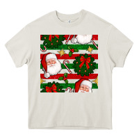 Cream christmas  santa clause and ornaments seamless  pattern Heavy Core Tee - BundleAndBundleShop