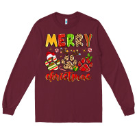 Burgundy merry christmas paws Long Sleeve Tee - MaliasSmallBusiness