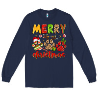 Navy merry christmas paws Long Sleeve Tee - MaliasSmallBusiness