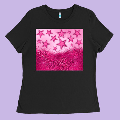 Pink Glitter Star Ladies Tee Designed By Jahusdesignshop