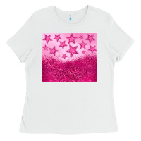 White pink glitter star Ladies Tee - JahusDesignShop