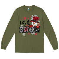 Army Green let it snow sowman snowflake Long Sleeve Tee - MaliasSmallBusiness