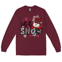 Burgundy let it snow sowman snowflake Long Sleeve Tee - MaliasSmallBusiness