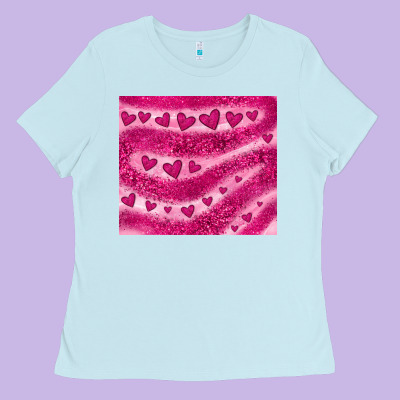Pink Glitter Heart Ladies Tee Designed By Jahusdesignshop