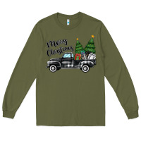 Army Green merry christmas truck Long Sleeve Tee - MaliasSmallBusiness
