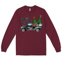 Burgundy merry christmas truck Long Sleeve Tee - MaliasSmallBusiness