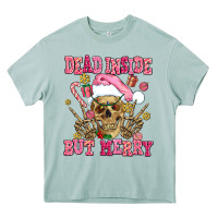 Arona dead inside but merry  pink christmas skeleton Heavy Core Tee - AdoDesignShop