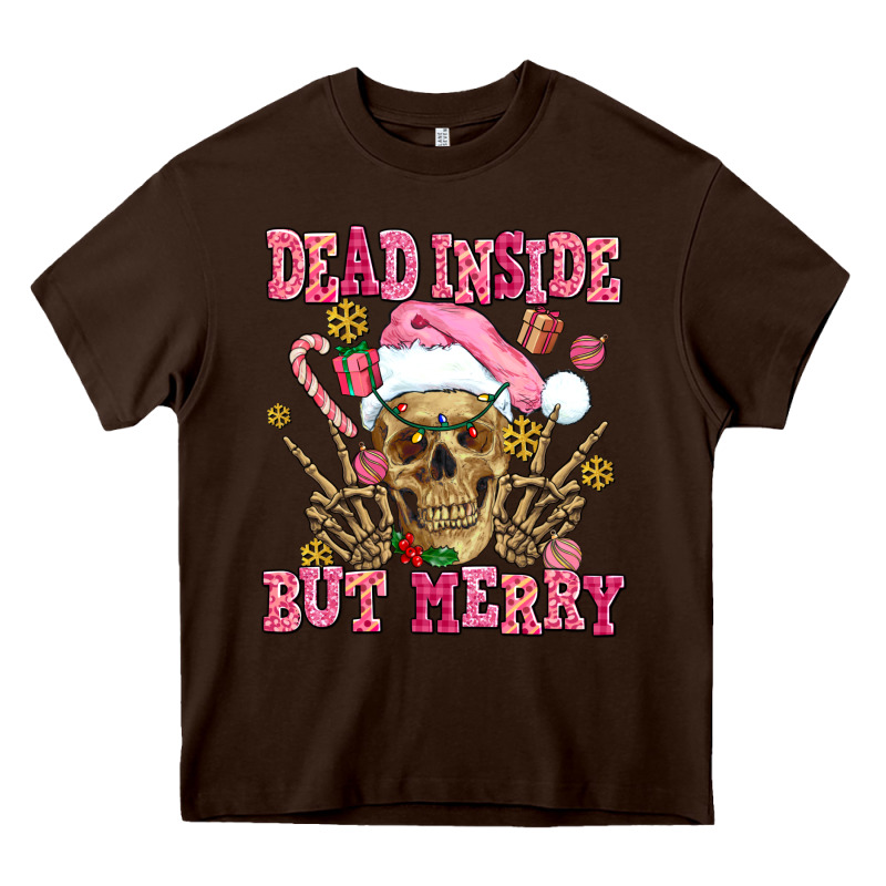 Dead Inside But Merry  Pink Christmas Skeleton Heavy Core Tee by AdoDesignShop | Teevron