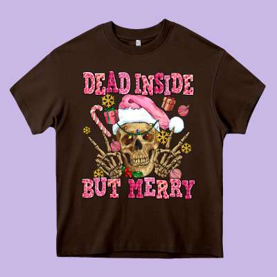 Dead Inside But Merry  Pink Christmas Skeleton Heavy Core Tee Designed By Adodesignshop