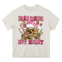 Cream dead inside but merry  pink christmas skeleton Heavy Core Tee - AdoDesignShop