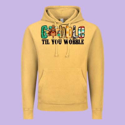 Gobble Til You Wobble Thanksgiving Turkey Vintage Hoodie Designed By Jasminsmagicworld