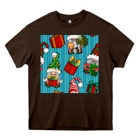 Chocolate Brown christmas gnomes and gift box seamless pattern Heavy Core Tee - BundleAndBundleShop