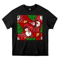 Black christmas snowman and trees seamless pattern Heavy Core Tee - BundleAndBundleShop