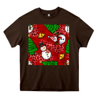 Chocolate Brown christmas snowman and trees seamless pattern Heavy Core Tee - BundleAndBundleShop