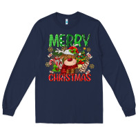 Navy merry christmas deer Long Sleeve Tee - MaliasSmallBusiness