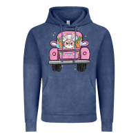 Vintage Denim easter bunny and truck Vintage Hoodie - MaliasSmallBusiness