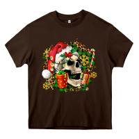 Chocolate Brown christmas skull and gift Heavy Core Tee - AdoDesignShop