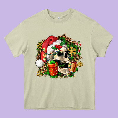 Christmas Skull And Gift Heavy Core Tee Designed By Adodesignshop