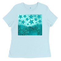 Baby Blue turquoise glitter star Ladies Tee - JahusDesignShop