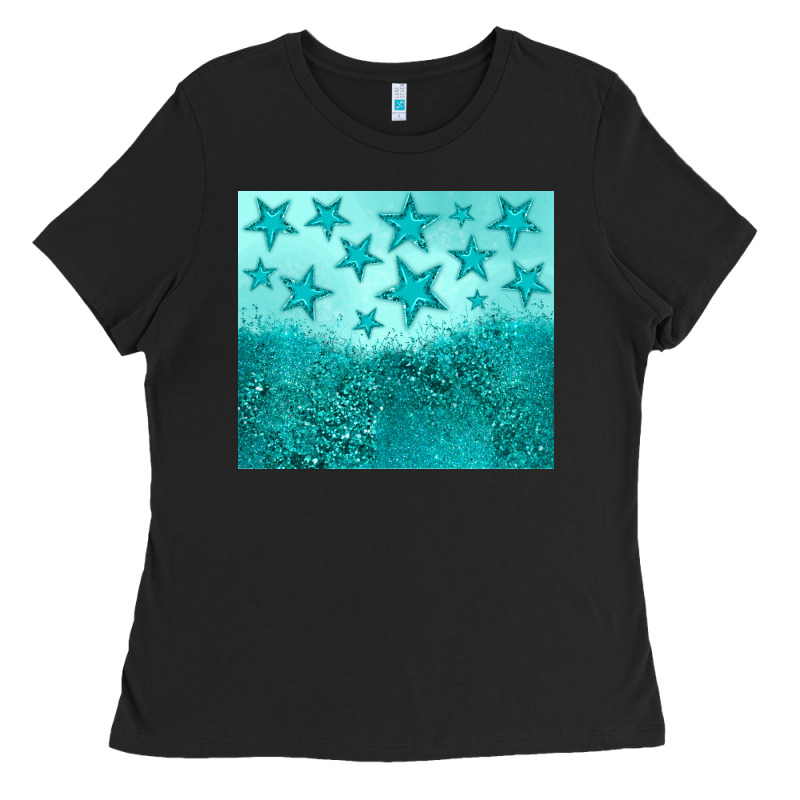 Turquoise Glitter Star Ladies Tee by JahusDesignShop | Teevron