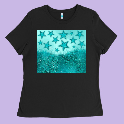Turquoise Glitter Star Ladies Tee Designed By Jahusdesignshop