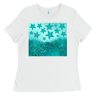 White turquoise glitter star Ladies Tee - JahusDesignShop