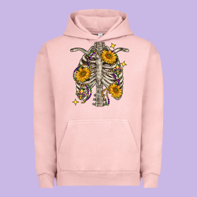 Mardi Gras Chest Sunflowers Skeleton Urban Hoodie Designed By Fadigitalartstudio