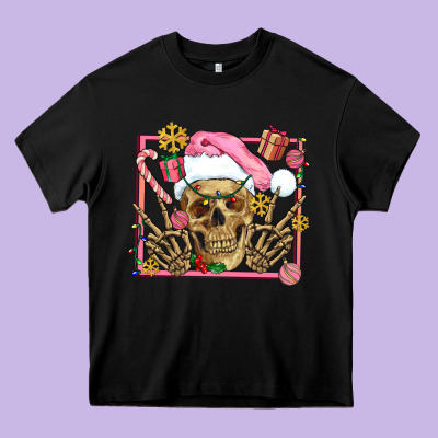 Pink Christmas Skeleton Heavy Core Tee Designed By Adodesignshop