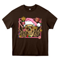 Chocolate Brown pink christmas skeleton Heavy Core Tee - AdoDesignShop