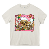 Cream pink christmas skeleton Heavy Core Tee - AdoDesignShop
