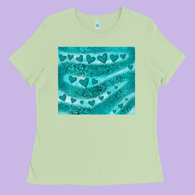 Turquoise Glitter Heart Ladies Tee Designed By Jahusdesignshop