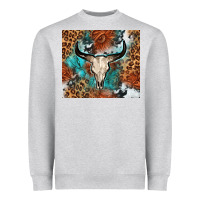 Heather Grey Western with bull skull Heavyweight Sweatshirt - NancyCooperArtShop