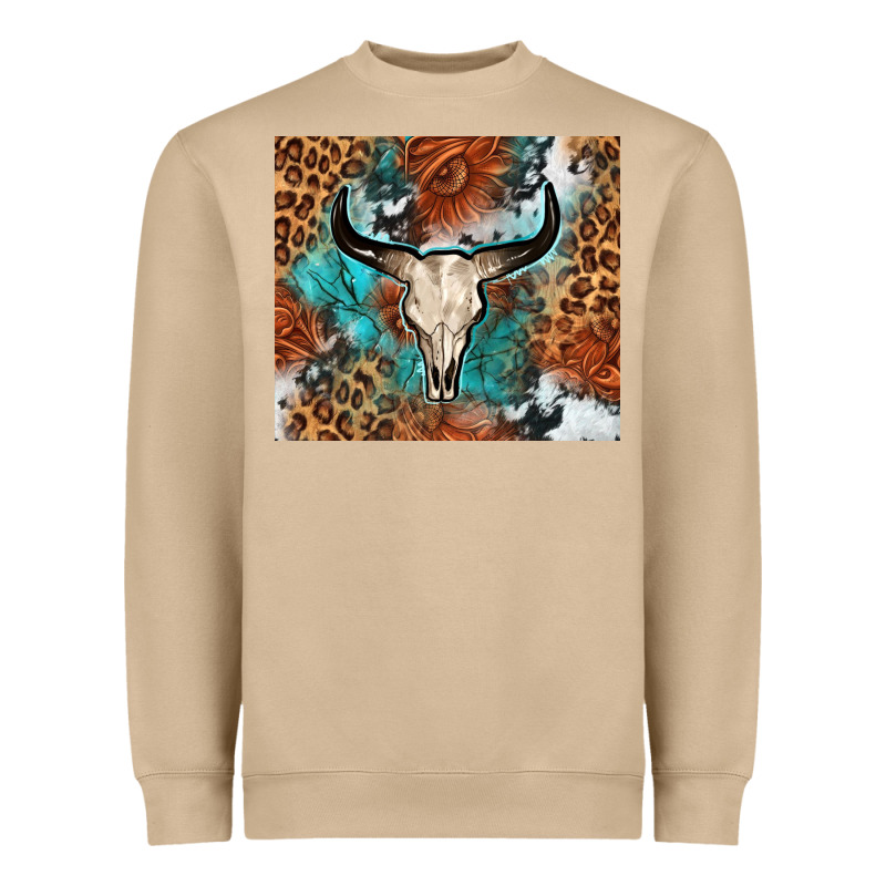 Western With Bull Skull Heavyweight Sweatshirt by NancyCooperArtShop | Teevron