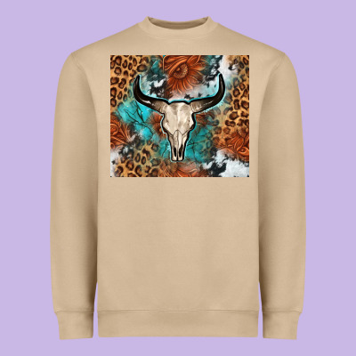Western With Bull Skull Heavyweight Sweatshirt Designed By Nancycooperartshop
