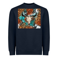 Navy Western with bull skull Heavyweight Sweatshirt - NancyCooperArtShop