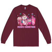 Burgundy merry christmas snowman coffee cups Long Sleeve Tee - MaliasSmallBusiness