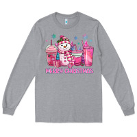 Heather Grey merry christmas snowman coffee cups Long Sleeve Tee - MaliasSmallBusiness