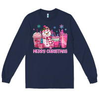 Navy merry christmas snowman coffee cups Long Sleeve Tee - MaliasSmallBusiness