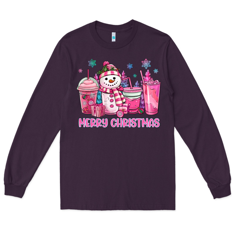 Merry Christmas Snowman Coffee Cups Long Sleeve Tee by MaliasSmallBusiness | Teevron