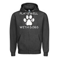 Charcoal Heather Plays Well With Dogs Zipper Hoodie - Bettercallsaul