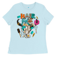 Baby Blue bullskull hairstlist Ladies Tee - AdoDesignShop