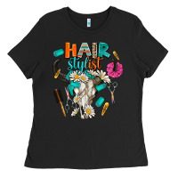 Black bullskull hairstlist Ladies Tee - AdoDesignShop
