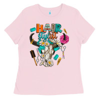 Bubblegum Pink bullskull hairstlist Ladies Tee - AdoDesignShop