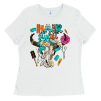 White bullskull hairstlist Ladies Tee - AdoDesignShop