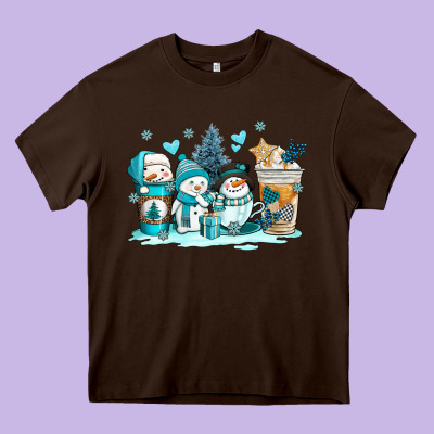 Winter Snowman Coffee Cups Heavy Core Tee Designed By Adodesignshop