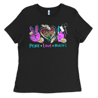 Black peace love nail art Ladies Tee - AdoDesignShop