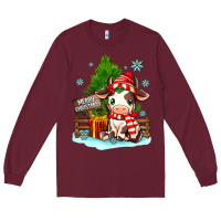 Burgundy merry christmas cow Long Sleeve Tee - MaliasSmallBusiness