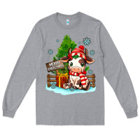 Heather Grey merry christmas cow Long Sleeve Tee - MaliasSmallBusiness