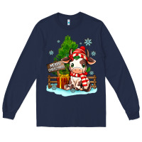 Navy merry christmas cow Long Sleeve Tee - MaliasSmallBusiness